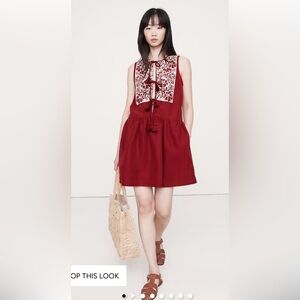 Banana Republic Embroidered Tencel Linen Mini Dress, size: XS, Red Currant
